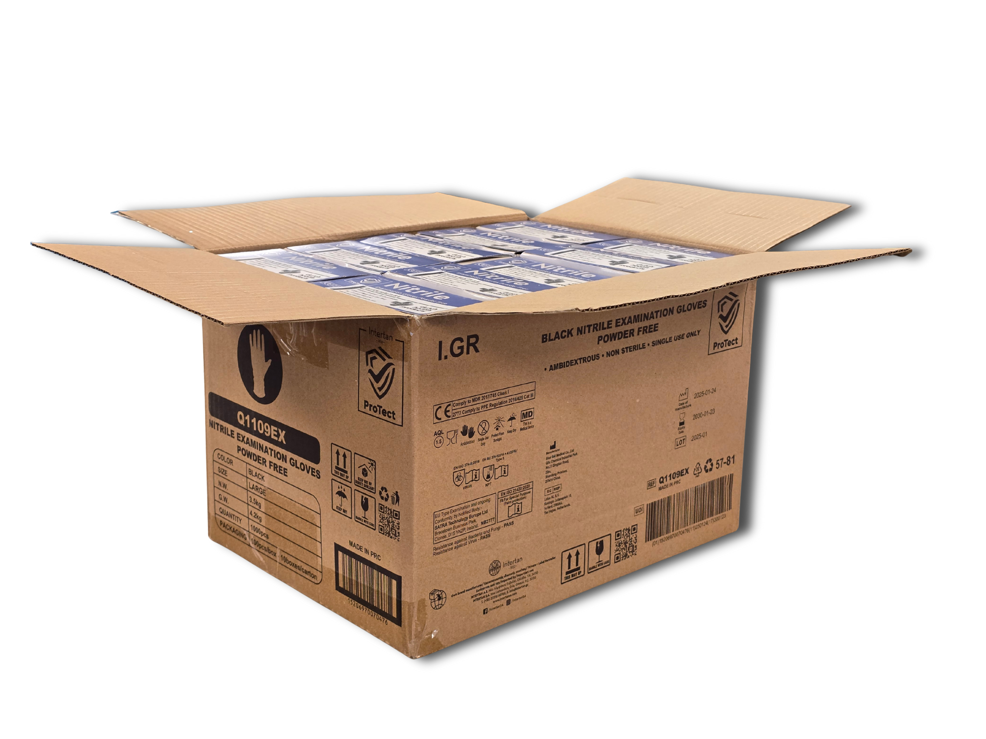 Doos á 10 stuks - Handschoenen Nitril Zwart Poedervrij