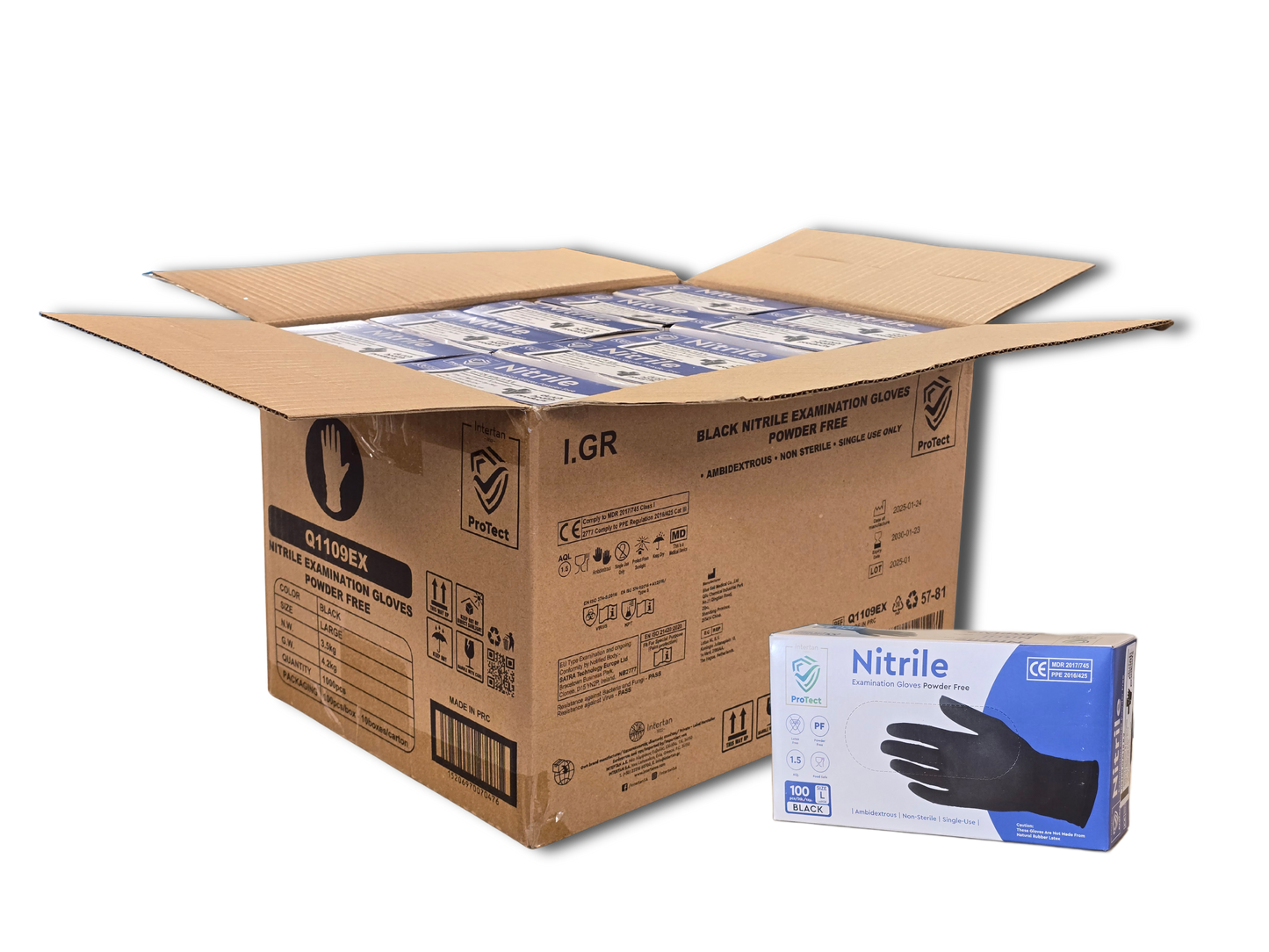 Doos á 10 stuks - Handschoenen Nitril Zwart Poedervrij