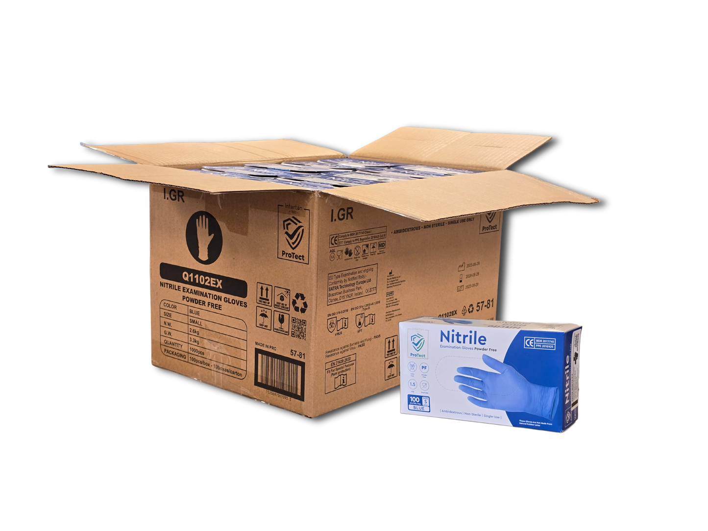 Doos á 10 stuks - Handschoenen Nitril Blauw Poedervrij