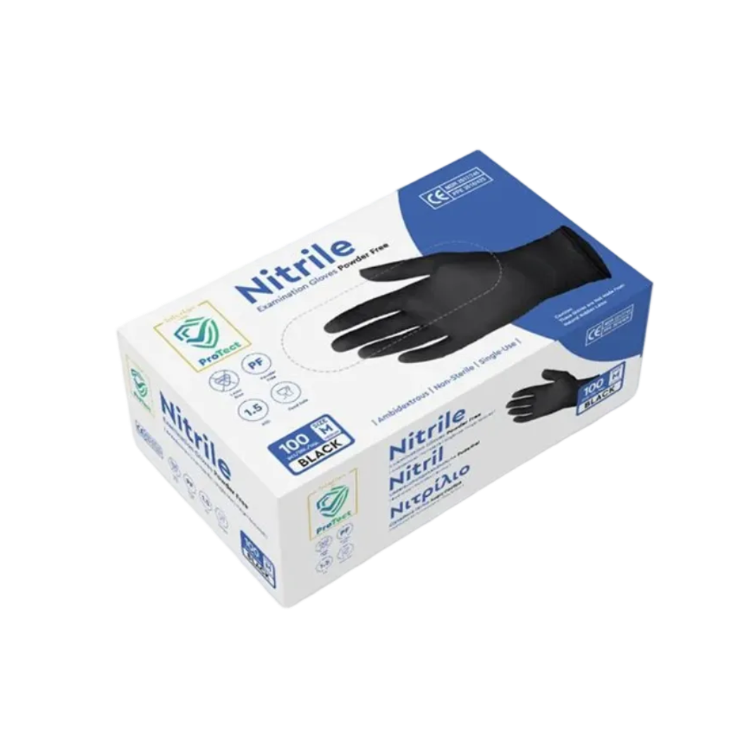 Doos á 10 stuks - Handschoenen Nitril Zwart Poedervrij