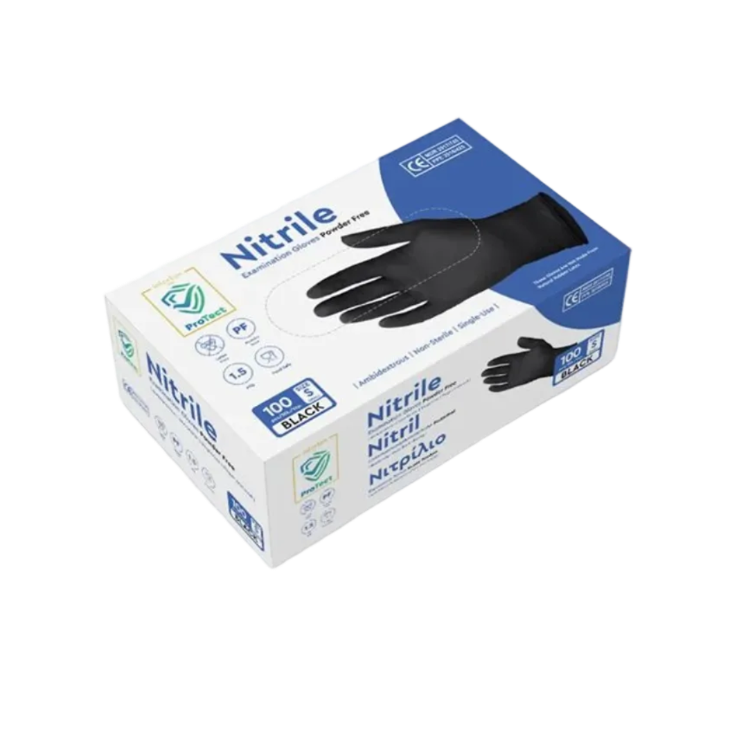 Doos á 10 stuks - Handschoenen Nitril Zwart Poedervrij