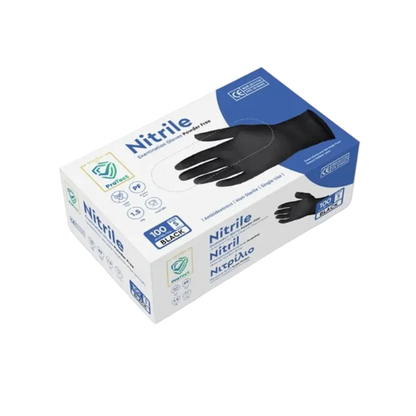 Doos á 10 stuks - Handschoenen Nitril Zwart Poedervrij